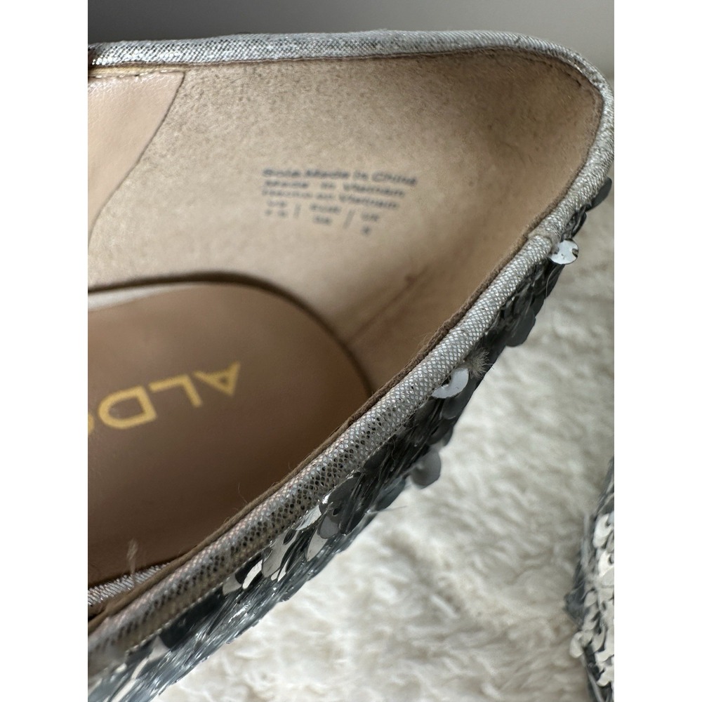 Aldo Pumps High Heels Stiletto Women's 7.5 Silver Sequin Shoes Cocktail Party - Picture 10 of 11